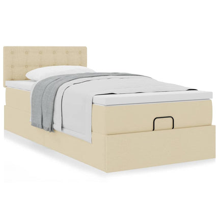 Pouf Letto con Materasso Crema 100x200 cm in Tessuto