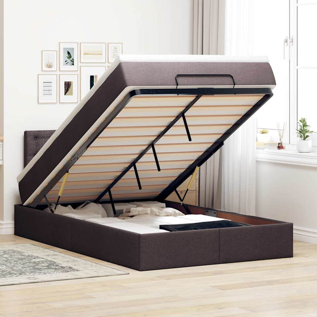 Pouf Letto con Materasso Marrone Scuro 120x200 cm in Tessuto