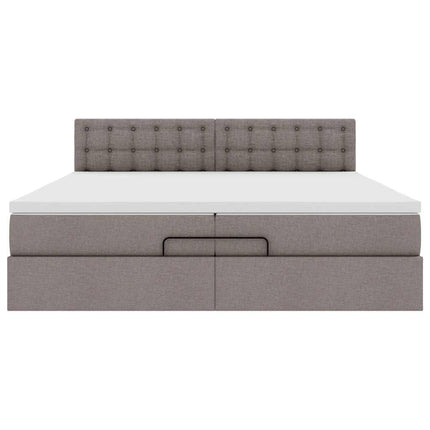 Struttura Letto Pouf con Materasso Tortora 200x200 cm Tessuto
