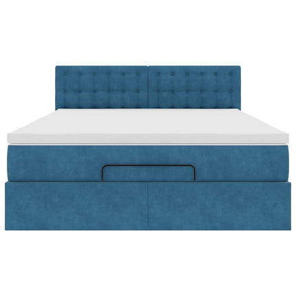 Struttura Letto Pouf con Materasso Blu 140x200cm in Velluto