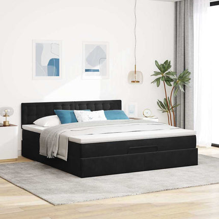 Struttura Letto Pouf con Materasso Nero 160x200 cm in Velluto