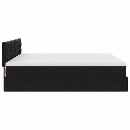Struttura Letto Pouf con Materasso Nero 160x200 cm in Velluto
