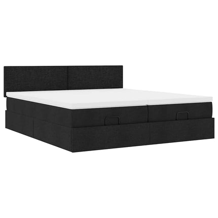 Struttura Letto Pouf con Materassi Nero 160x200 cm in Tessuto