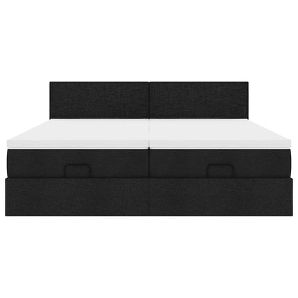 Struttura Letto Pouf con Materassi Nero 160x200 cm in Tessuto