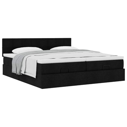 Struttura Letto Pouf con Materassi Nero 180x200 cm in Tessuto
