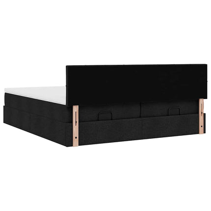 Struttura Letto Pouf con Materassi Nero 180x200 cm in Tessuto