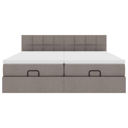 Struttura Letto Pouf con Materassi Tortora 200x200 cm Tessuto
