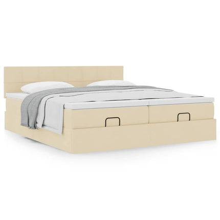 Struttura Letto Pouf con Materassi Crema 200x200 cm in Tessuto