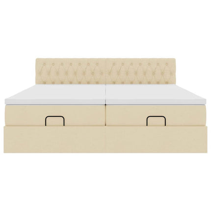 Struttura Letto Pouf con Materassi Crema 200x200 cm in Tessuto