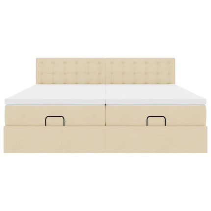 Struttura Letto Pouf con Materassi Crema 180x200 cm in Tessuto
