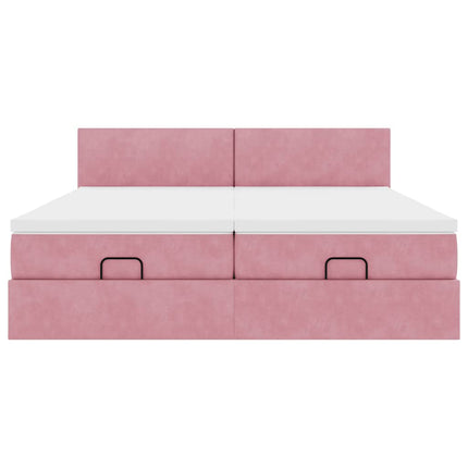Struttura Letto Pouf con Materassi Rosa 160x200 cm Velluto