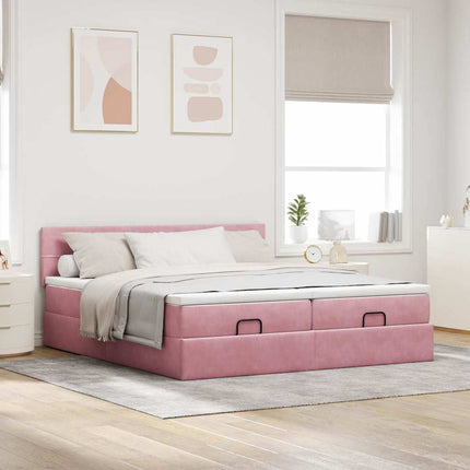 Struttura Letto Pouf con Materassi Rosa 180x200 cm Velluto