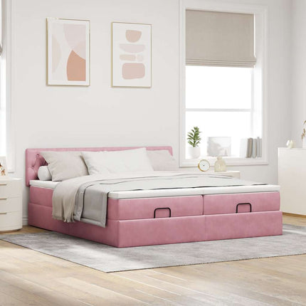 Struttura Letto Pouf con Materassi Rosa 180x200 cm Velluto