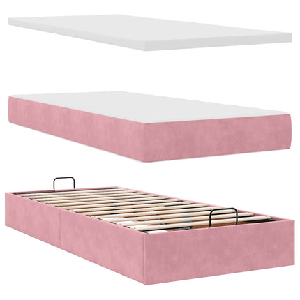 Struttura Letto Pouf con Materassi Rosa 180x200 cm Velluto