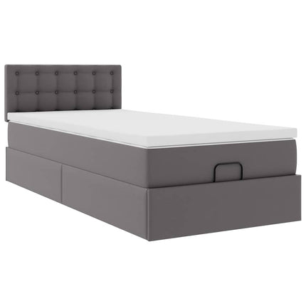 Struttura Letto Pouf con Materasso Grigio 90x190 cm Similpelle