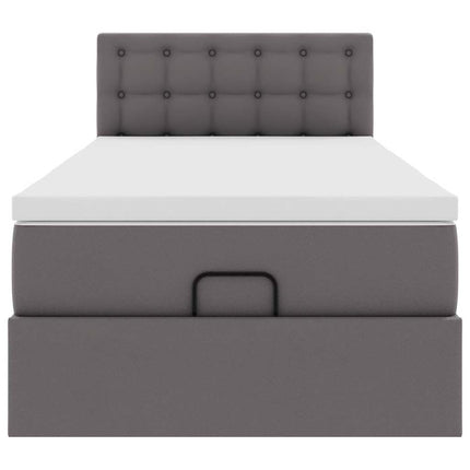 Struttura Letto Pouf con Materasso Grigio 90x190 cm Similpelle