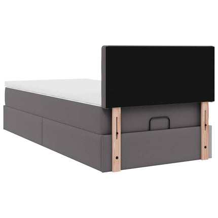 Struttura Letto Pouf con Materasso Grigio 90x190 cm Similpelle