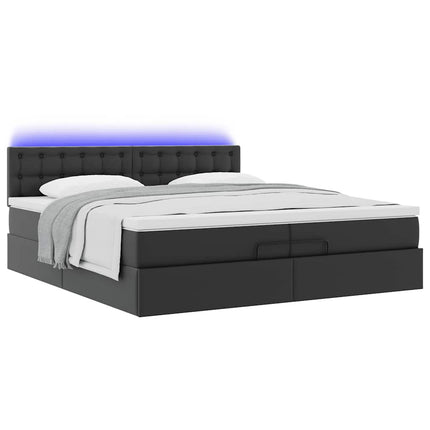 Struttura Letto Pouf con Materasso Nero 200x200 cm Similpelle