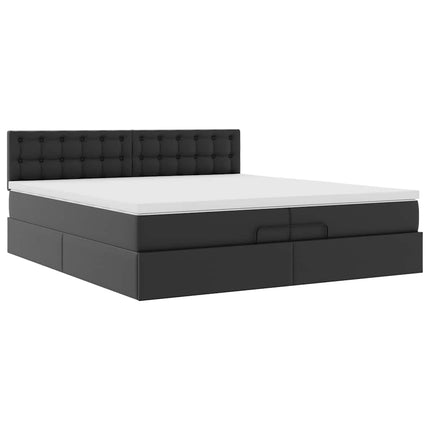 Struttura Letto Pouf con Materasso Nero 200x200 cm Similpelle