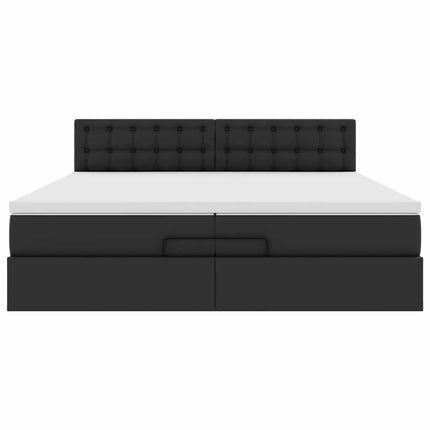 Struttura Letto Pouf con Materasso Nero 200x200 cm Similpelle