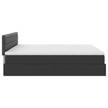 Struttura Letto Pouf con Materasso Nero 200x200 cm Similpelle