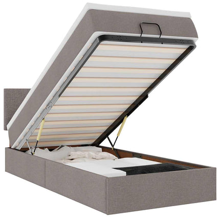 Pouf Letto con Materasso e LED Tortora 90x200 cm in Tessuto