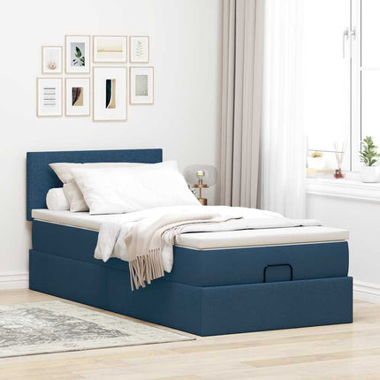 Pouf Letto con Materasso e LED Blu 90x200 cm in Tessuto