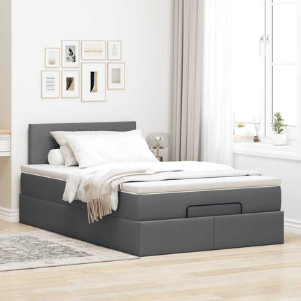 Pouf Letto con Materasso e LED Grigio Scuro 120x190 cm Tessuto
