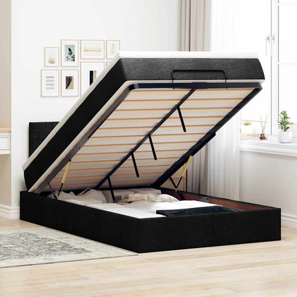 Pouf Letto con Materasso e LED Nero 120x190 cm in Tessuto