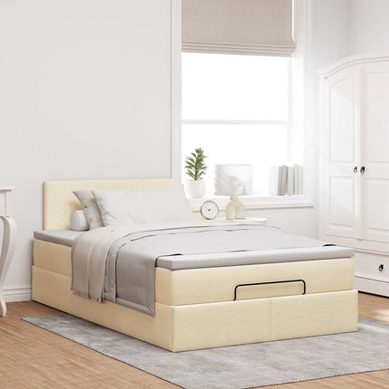 Pouf Letto con Materasso e LED Crema 120x190cm in Tessuto