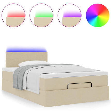 Pouf Letto con Materasso e LED Crema 120x190cm in Tessuto