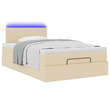 Pouf Letto con Materasso e LED Crema 120x190cm in Tessuto