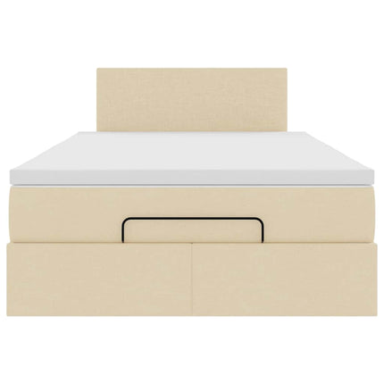Pouf Letto con Materasso e LED Crema 120x190cm in Tessuto