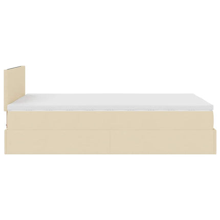 Pouf Letto con Materasso e LED Crema 120x190cm in Tessuto