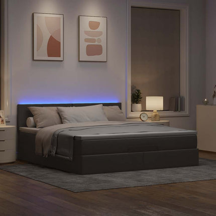 Pouf Letto con Materasso e LED Tortora 180x200cm in Tessuto