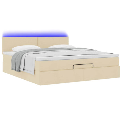Pouf Letto con Materasso e LED Crema 180x200cm in Tessuto