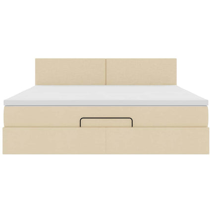 Pouf Letto con Materasso e LED Crema 180x200cm in Tessuto