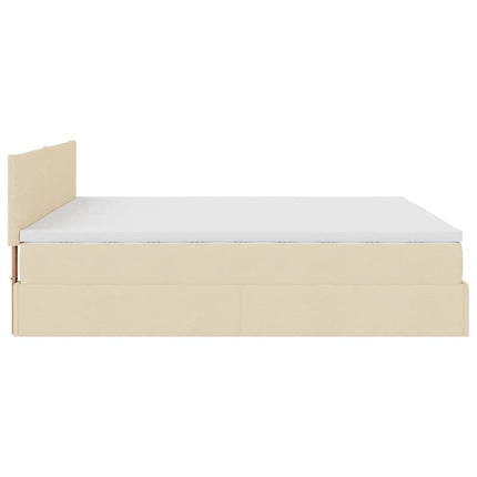 Pouf Letto con Materasso e LED Crema 180x200cm in Tessuto