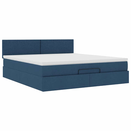 Pouf Letto con Materasso e LED Blu 180x200cm in Tessuto