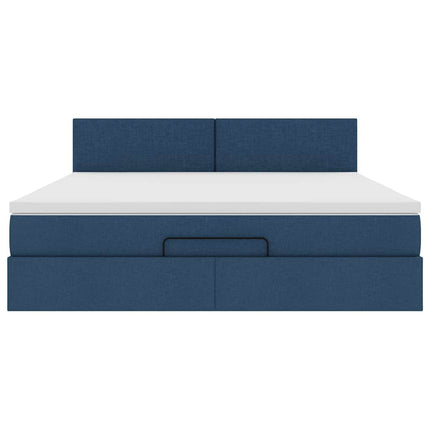 Pouf Letto con Materasso e LED Blu 180x200cm in Tessuto