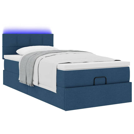 Struttura Letto Pouf con Materasso Blu 80x200 cm in Tessuto