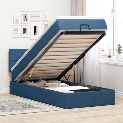 Struttura Letto Pouf con Materasso Blu 80x200 cm in Tessuto
