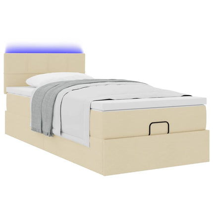 Pouf Letto con Materasso Crema 100x200 cm in Tessuto