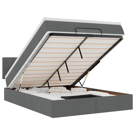 Pouf Letto con Materasso e LED Nero 140x200 cm in Tessuto