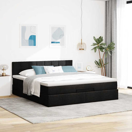 Pouf Letto con Materasso e LED Nero 180x200cm Tessuto