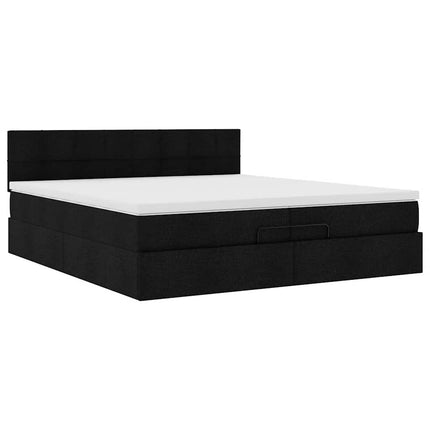Struttura Letto Pouf con Materassi Nero 200x200 cm in Tessuto