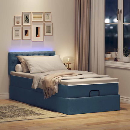 Pouf Letto con Materasso e LED Blu 100x200 cm in Tessuto