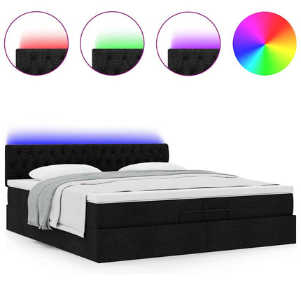Struttura Letto Pouf con Materassi Nero 200x200 cm in Tessuto