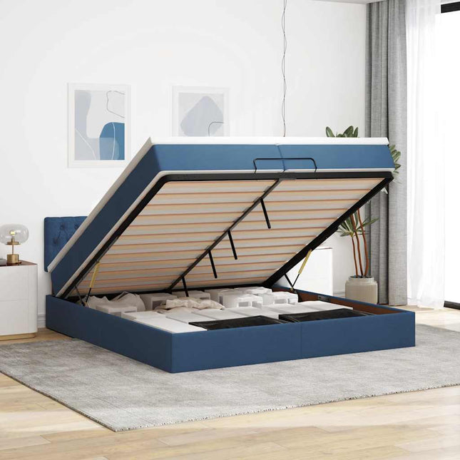 Struttura Letto Pouf con Materassi Blu 200x200 cm in Tessuto