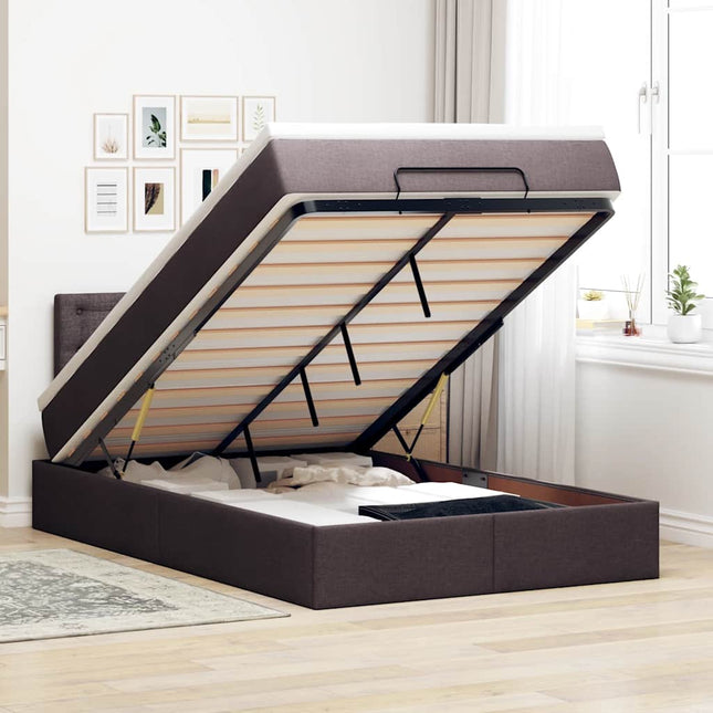 Pouf Letto con Materasso Marrone Scuro 120x200 cm in Tessuto